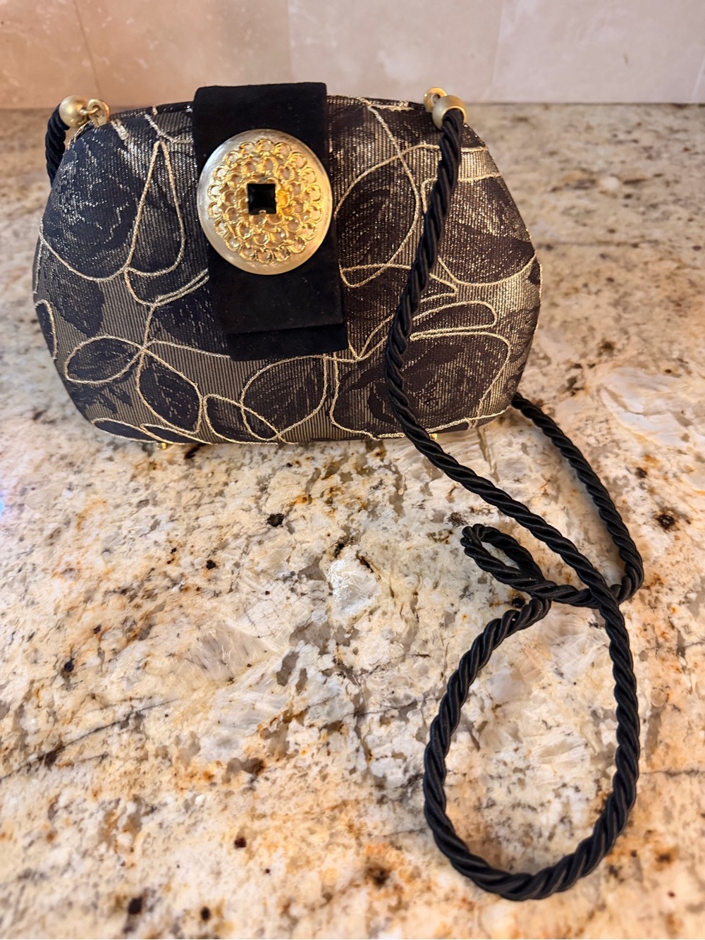 Vintage RODÓ Italy Metallic Gold Brocade Floral Evening Clutch